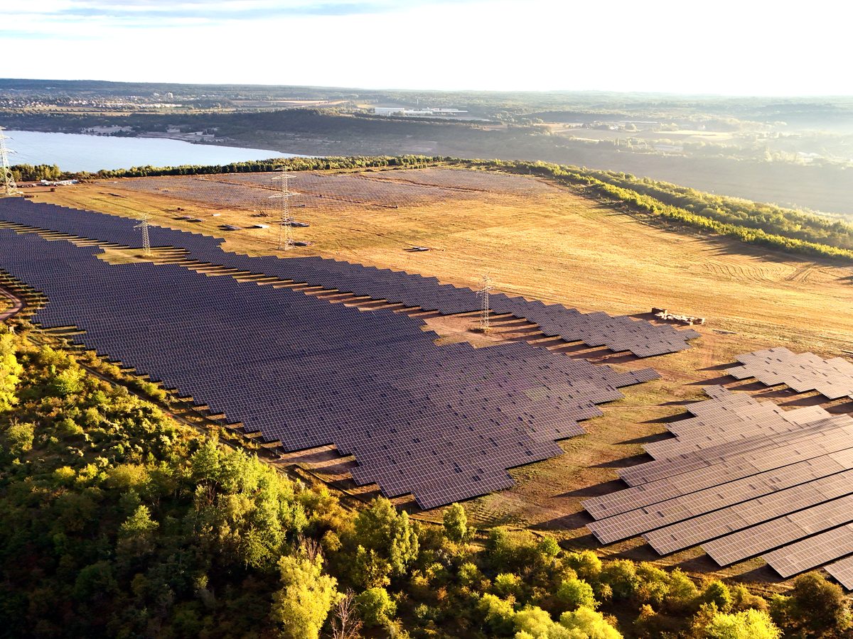 PV construction site from above — drone photo