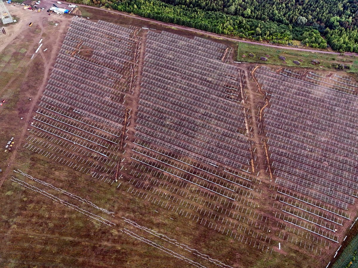 Rows of mounting structures for modules — drone photo
